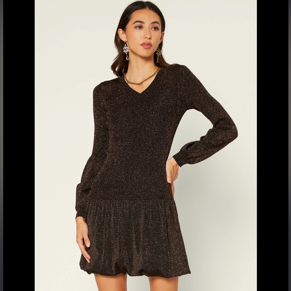 Current Air Metallic Ribbed Sweater Dress